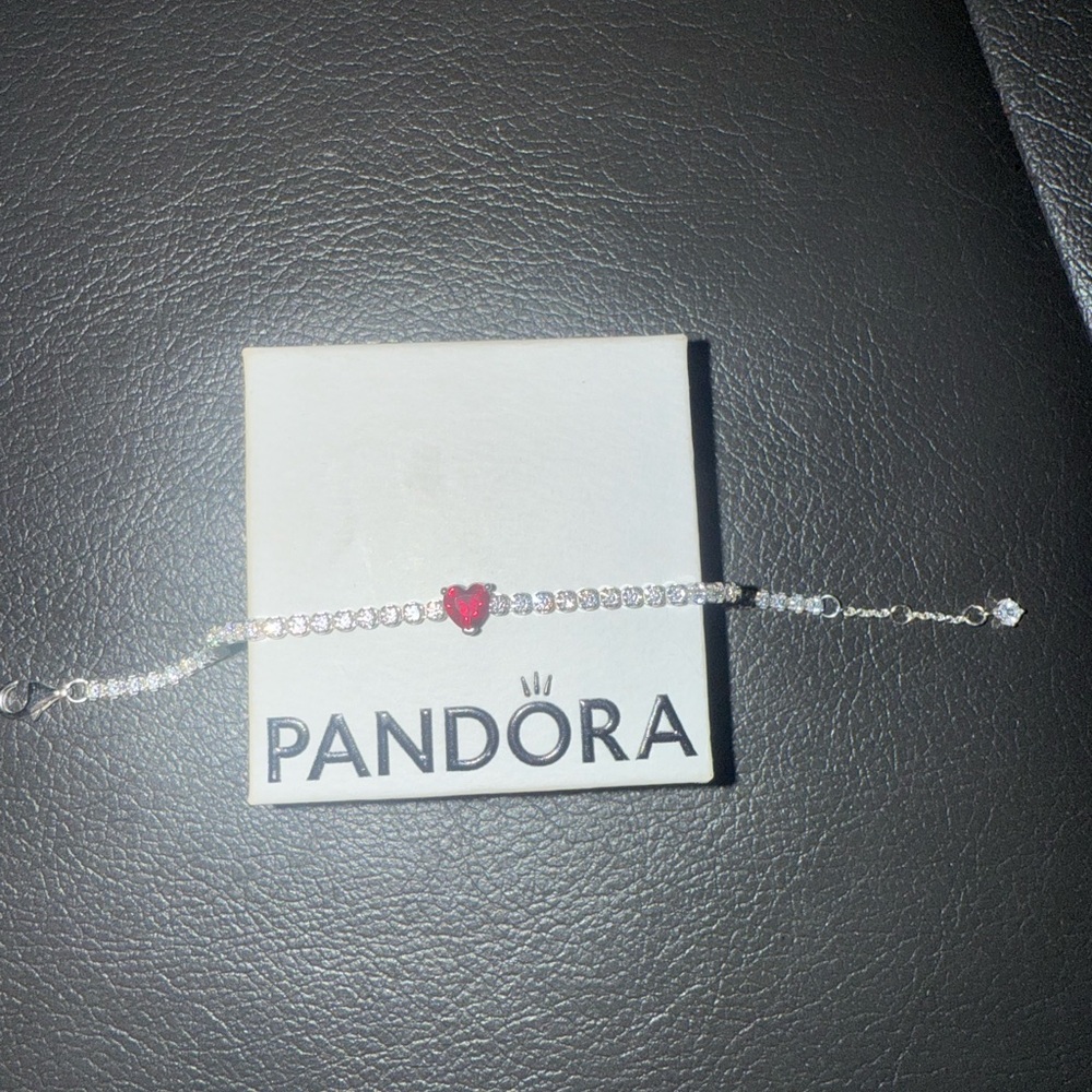 Pandora Silver and Red Heart Bracelet